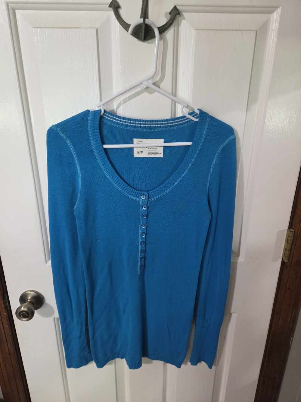 Aeropostale Teal Blue Button Henley Long Sleeve Top